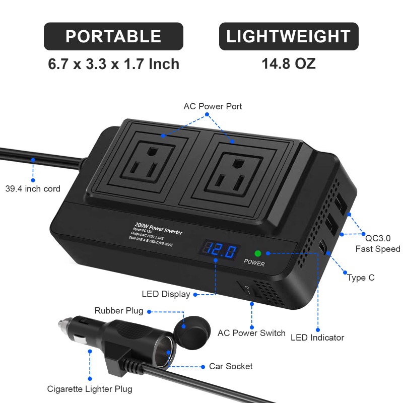 Inverter Mobil 200W, Adaptor S - Outdoor Power Adapter Usb C ulasan dan harga